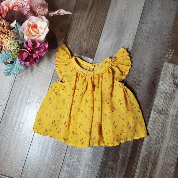 Baby Gap Yellow Floral Flutter Sleeve Baby Girl Dress Size 6-12 months - Picture 1 of 8